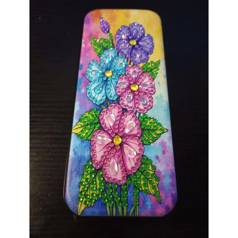 Handmade Diamond Painted Eyeglass Case Floral Rhinestone Glasses Holder Colorful